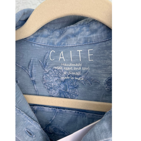 NWT Anthropologie Caite Sky Blue Cotton Embroidered Shirt - Picture 5 of 11